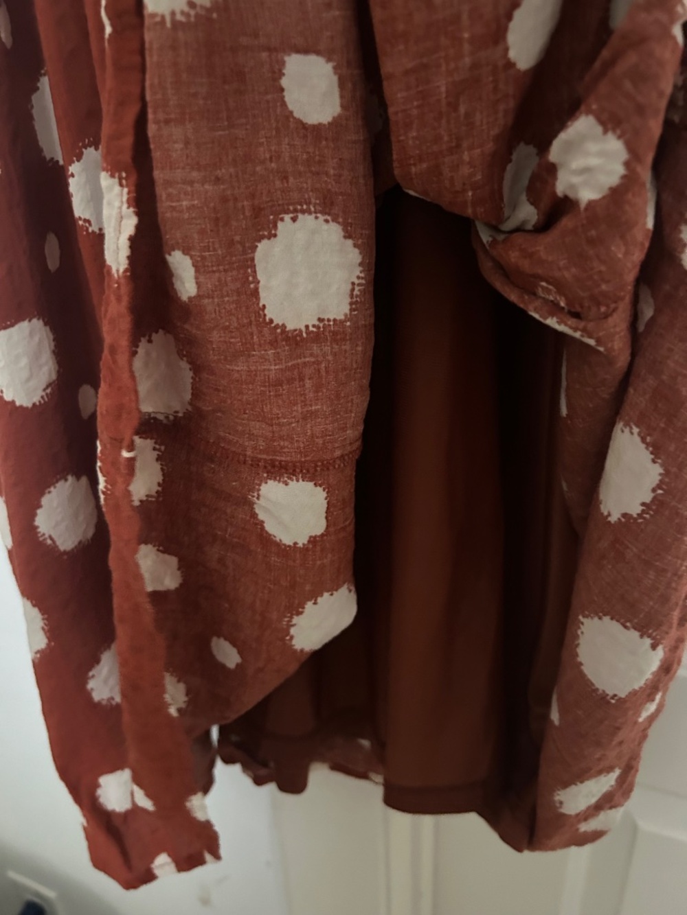 Smocked white polka dot orange dress M - Picture 6 of 6
